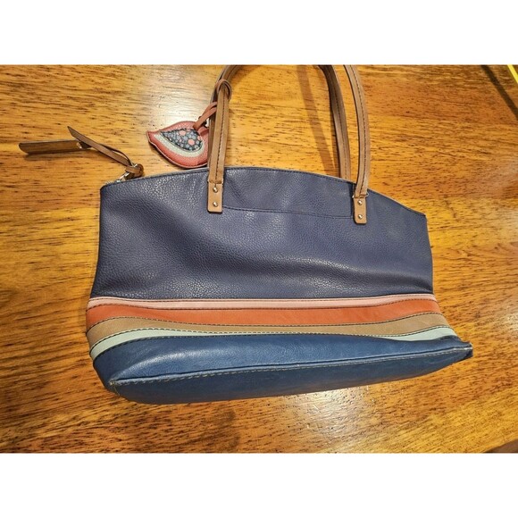 Relic by Fossil Oh Happy Day Tote Bag Navy Blue Striped Faux Leather Boho Purse - Picture 2 of 11